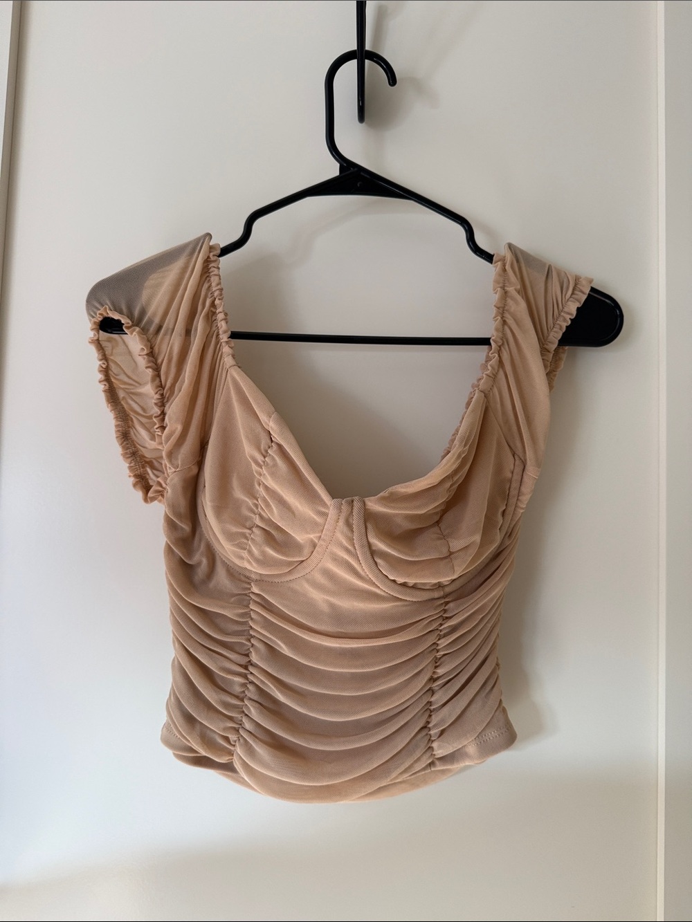 Ruched Nude Scoop Neck Crop Top